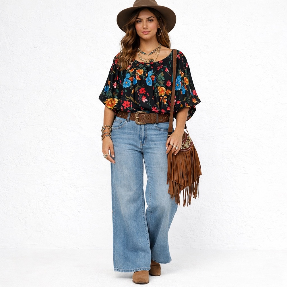 Karma Highway Floral Satin Top Open Back With Tassels OS Fits Med/large‎ Best